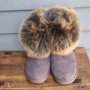 UGG Australia Brown Suede Real Fox Mini Boots size 9